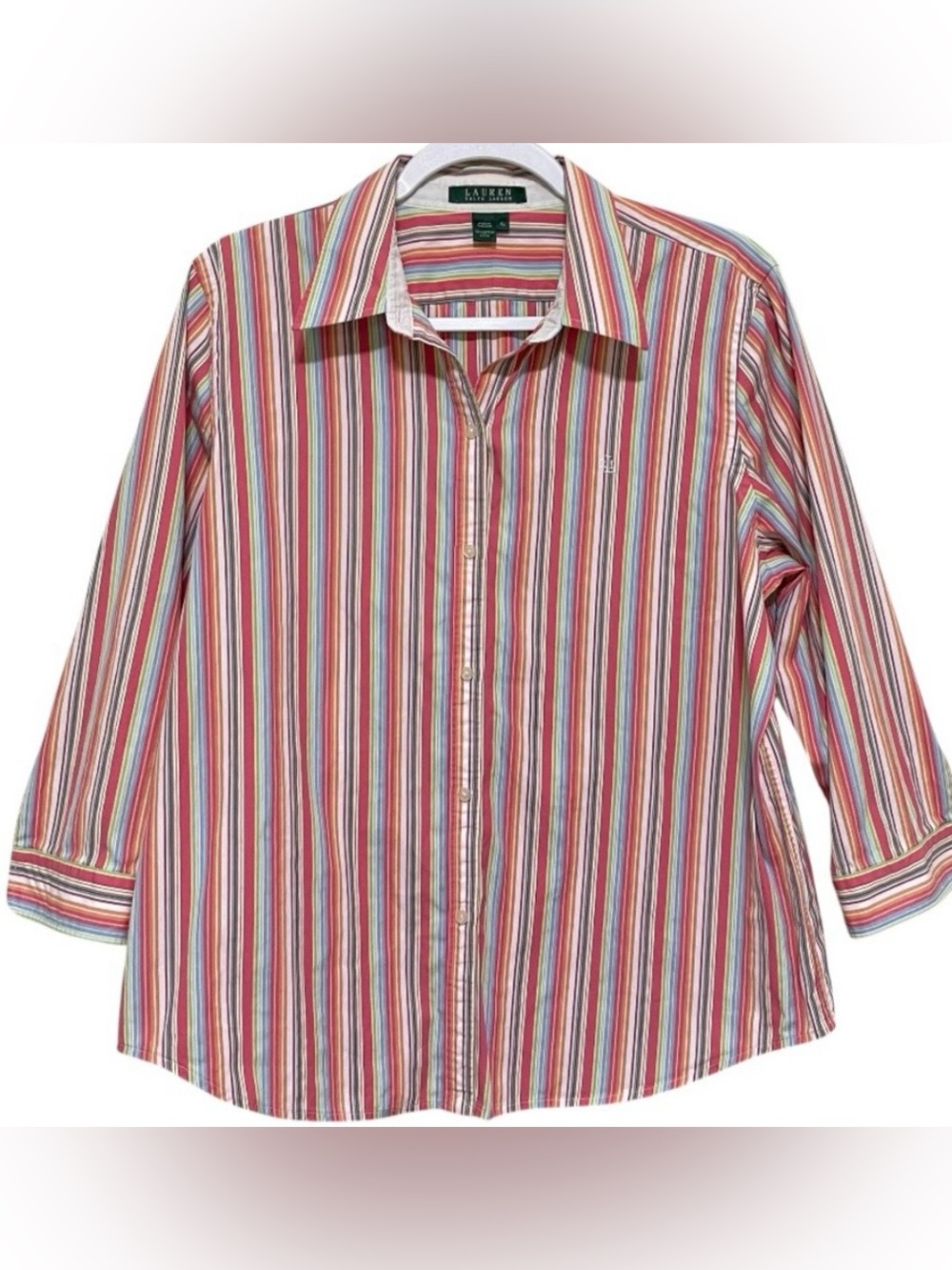 Lauren Ralph Lauren Pastel Striped Multicolor Button Up Shirt Preppy LRL Size XL